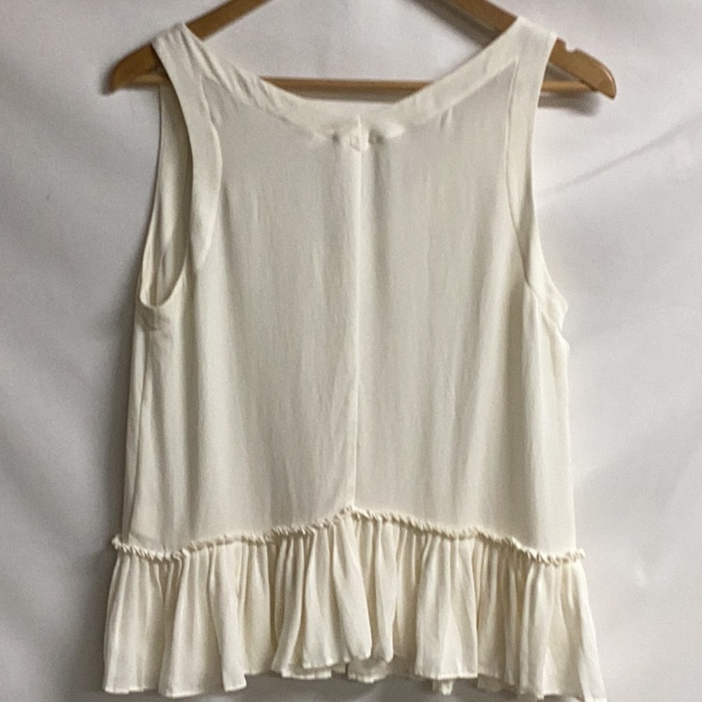 REBECCA TAYLOR Pleat Hem 100% Silk Tank White Size 6 - Picture 5 of 8